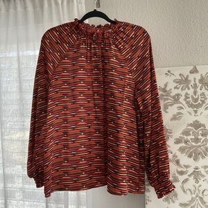 Loft Red Striped Smocked-Neck Blouse